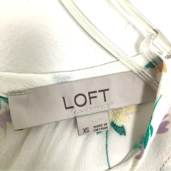 LOFT Floral Tie Back Keyhole Shell Whisper White Tank XS - Picture 9 of 11